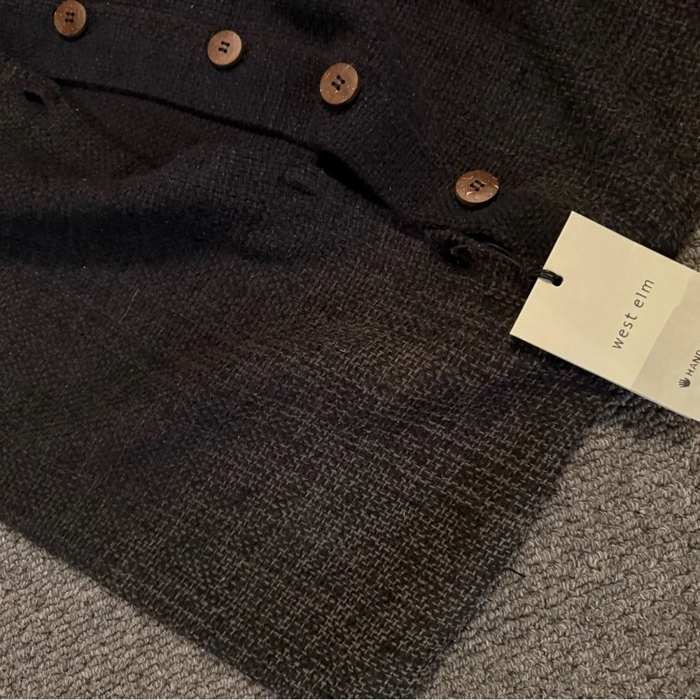 2 West Elm silk cotton pillow cases black 20” square button distressed shams